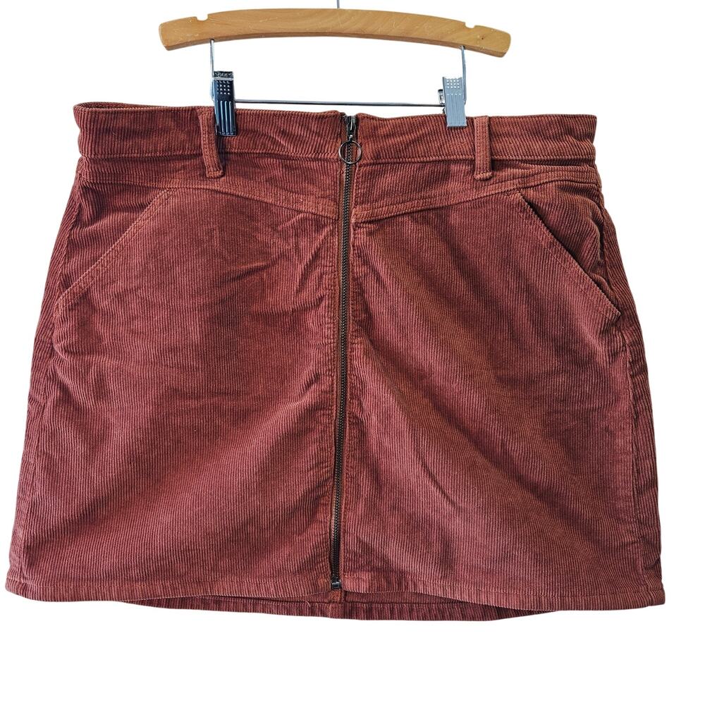 So Rust Corduroy Mini Skirt Zip Up Pockets Size17/33W Retro Boho Grunge